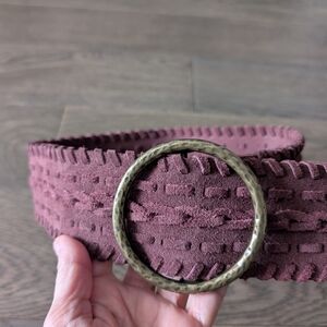 Lucky Brand Burgundy Suede Belt with Brass Buckle